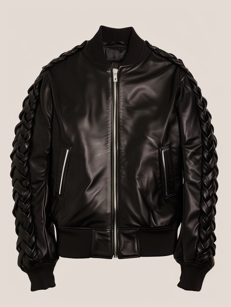 Schwarze Lederjacke der Balci Ateliers Woven Edition